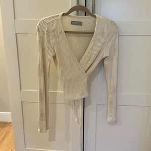 Everlane cream crossbody wrap sweater shirt